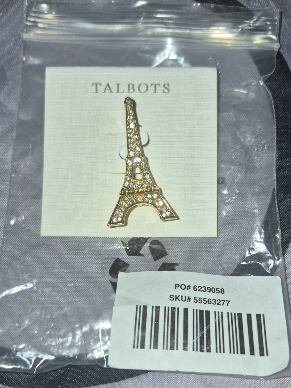 Talbots Gold Eiffel Tower Brooch with Clear Crystals